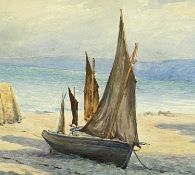 I HARTLEY early 20th century watercolour - beached sailing boats, signed lower right, 34 x 49cms