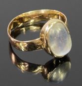 VICTORIAN 18CT GOLD OVAL MOONSTONE RING - Birmingham 1871 date mark, the shank interior chamfered,