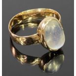 VICTORIAN 18CT GOLD OVAL MOONSTONE RING - Birmingham 1871 date mark, the shank interior chamfered,