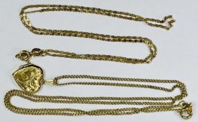 9CT GOLD NECKLACES (2) - to include an antique link example, 42cms L open and a filed curb link