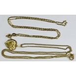 9CT GOLD NECKLACES (2) - to include an antique link example, 42cms L open and a filed curb link