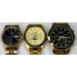 GOLD PLATED GENTLEMAN'S WRISTWATCHES (3) to include a Seiko Solar black dial with gilt baton markers