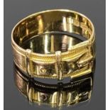 VICTORIAN 18CT CHESTER GOLD BELT & BUCKLE DESIGN WIDE BAND RING - date letter for 1885, Size K, 3.