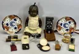 COLLECTABLES including a composite baby doll, 44cms, a vintage Penguin Kershaw 820 bellows camera in