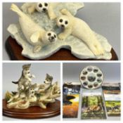 BORDER FINE ARTS FIGURE - Seal Pups, RW63, on wooden stand, 12cms H, boxed, 'Sibling Play',