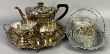 EP & OTHER PLATED METALWARE to include a three piece EPNS tea service, non-associated circular tray,