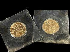 TWO ELIZABETH II GOLD HALF SOVEREIGNS, 2019, 7.8gms gross (2) Provenance: private collection