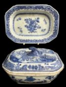 CHINESE BLUE & WHITE PORCELAIN SAUCE TUREEN, COVER & STAND, Qianlong, the domed cover painted with a