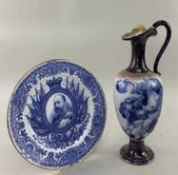 DOULTON LAMBETH FAIENCE EWER, Gloire-de-Dijon pattern, 36cm h; together with Wedgwood bone china