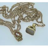 9CT GOLD GUARD CHAIN having horseshoe pendant and seal set with agate, 20.5gms Provenance: private