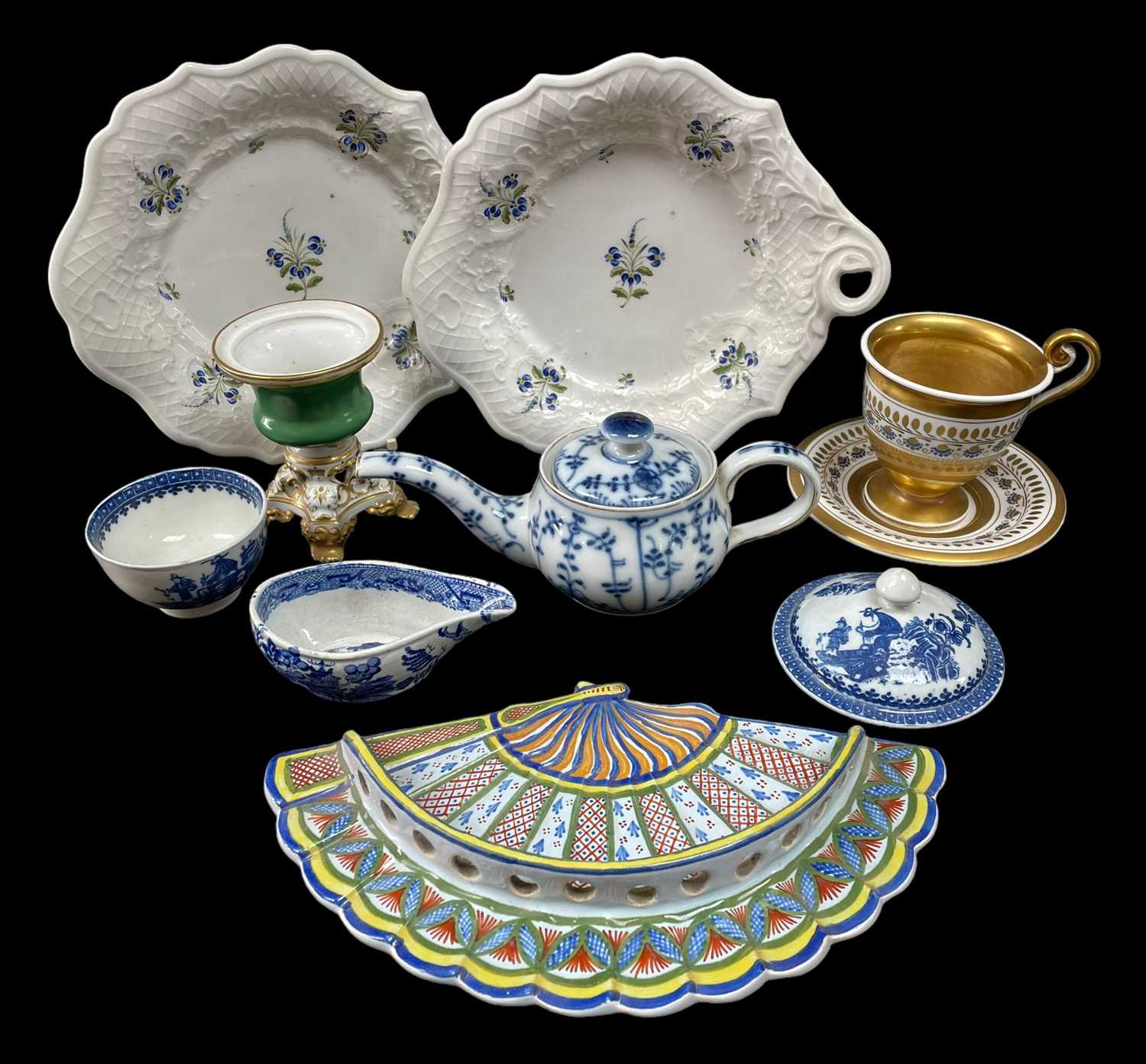 MIXED GROUP OF CERAMICS, 18th/20th Century, including Davenport cabinet cup and stand, Derby