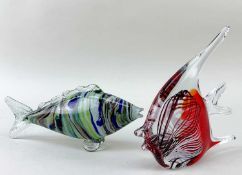 TWO ITALIAN GLASS FISH, probably Murano, angelfish, 20.5cm h., and striped fish, 26cm l. (2)