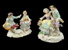 TWO GERMAN PORCELAIN FIGURAL GROUPS C.18TH CENTURY FIGURES, modelled as lovers in 18th Century