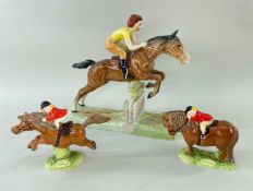 BESWICK GIRL ON JUMPING HORSE MODEL 939, along with two Beswick Thurwell ponies, highest 24.5cm H (