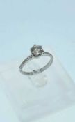 14K WHITE GOLD DIAMOND SOLITAIRE RING, the central stone measuring 1.0ct approx., having diamond set