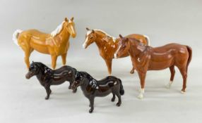 COLLECTION OF BESWICK HORSES & SHETLAND PONIES, x3 Beswick horses and x2 Beswick Shetland ponies,