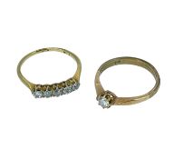 TWO DIAMOND RINGS comprising 18ct gold five stone diamond ring, 0.25cts overall approx., and a