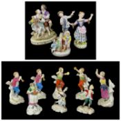 COLLECTION OF CONTINENTAL PORCELAIN & ROYAL CROWN DERBY FIGURES, including Spode musicians x 5,