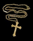 9CT GOLD ENGRAVED CROSS PENDANT on 9ct gold trombone and double link chain, 6.7gms Provenance: