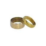 TWO YELLOW GOLD WEDDING BANDS, rubbed hallmarks / character marks, 16.5gms gross (2) Provenance: