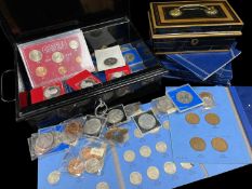 ASSORTED COINS & MEDALS comprising GB coin folders including shillings, threepence, pennies,