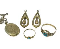 ASSORTED 18K GOLD JEWELLERY comprising pair of 18k gold drop earrings, 2 x 18k gold turquoise set