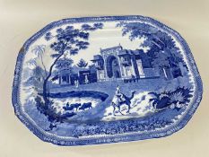 JOHN ROGERS 'CAMEL' PATTERN BLUE & WHITE PRINTED MEAT PLATTER, scene derived from Plate 25 - 'Gate