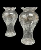 PAIR GOOD CUT GLASS VASES, baluster form, decorated with flowers, cusped rims, 26.5cm high Comments: