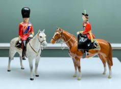 TWO BESWICK TROOPING THE COLOUR FIGURES, x1 stamped 'H.M. Queen Elizabeth II mounted in Imperial,
