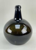 LARGE GLASS ONION WINE BOTTLE, in olive green with traces of gilt lettering, 18th Century, 28cm H