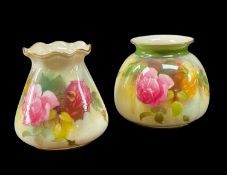 TWO ROYAL WORCESTER BONE CHINA VASES, first dated 1919, shape no. G957, painted with pink roses,