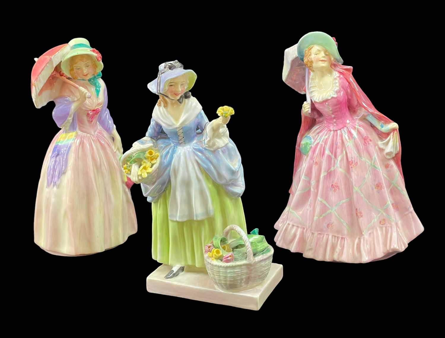 THREE ROYAL DOULTON FIGURINES, comprising HN1402 "Miss Demure", HN1807 "Spring Flowers", signed by