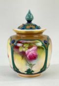 ROYAL WORCESTER BONE CHINA POT POURRI JAR & COVER, dated 1911, shape H162, painted with pink roses