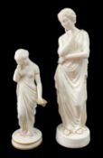 TWO CLASSICAL FIGURINES comprising Royal Worcester figurine of a maiden holding a dead bird, 25.5cms