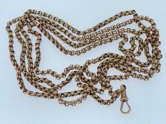 9CT GOLD GUARD CHAIN, with lobster claw clasp, appr.wt. 38.8g