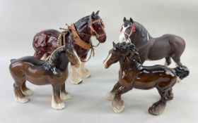 THREE BESWICK HORSES ALONG WITH ANOTHER FIGURE OF A HORSE, comprising x1 matte horse, x1 Shire horse