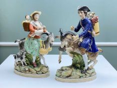 PAIR LATE 19TH CENTURY VOLKSTEDT PORCELAIN 'WELCH' TAILOR & WIFE FIGURES, tallest 32cm high, both