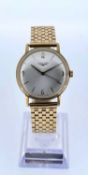 9CT GOLD LONGINES GENTS BRACELET WATCH, c. 1960, brushed silvered dial with Arabic quarters,