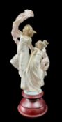 LARGE LLADRO FIGURE GROUP 'ALLEGORY OF LIBERTY', modelled as two ladies dancing, raised on