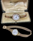 TWO LADIES GOLD WRISTWATCHES comprising 18K gold Zenith wristwatch with rolled gold mesh bracelet in