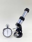 HENSOLDT OF WETZLAR 'TAMI' PORTABLE MICROSCOPE together with Heuer 1/100 stopwatch (2) Provenance: