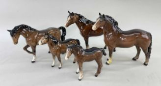 FIVE BROWN BESWICK HORSES, tallest 20cm H (5) Comments: one with front leg re-glued and re-painted