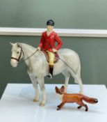 BESWICK HUNTER ON GREY HORSE, stamped '003/250', along with Beswick fox, tallest 21cm high (2)