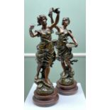 PAIR OF SPELTER FIGURES After E.C.H Guillemin, titled 'Le Message' and 'Source Fleurie', one holding