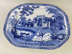 JOHN ROGERS 'CAMEL' PATTERN BLUE & WHITE PRINTED TREE AND WELL MEAT PLATTER, scene derived from