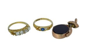 ASSORTED JEWELLERY comprising yellow metal diamond and pearl ring, 18ct gold diamond and sapphire