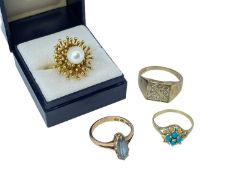 FOUR GOLD RINGS comprising 9ct gold diamond chip ring, together with three 14k gold rings, 14.3gms
