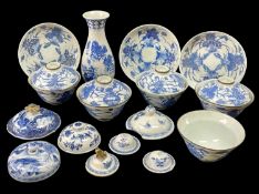 ASSORTED CHINESE BLUE & WHITE PORCELAIN, including set of 5 lotus pond painted rice bowls with 4
