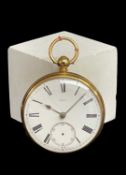 MID-VICTORIAN 18CT GOLD POCKET WATCH, London 1864, open faced key-wind with subsidiary seconds to