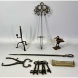 METALWARE COLLECTION - 19th century and later including taper stick holder on tripod stand, 23.
